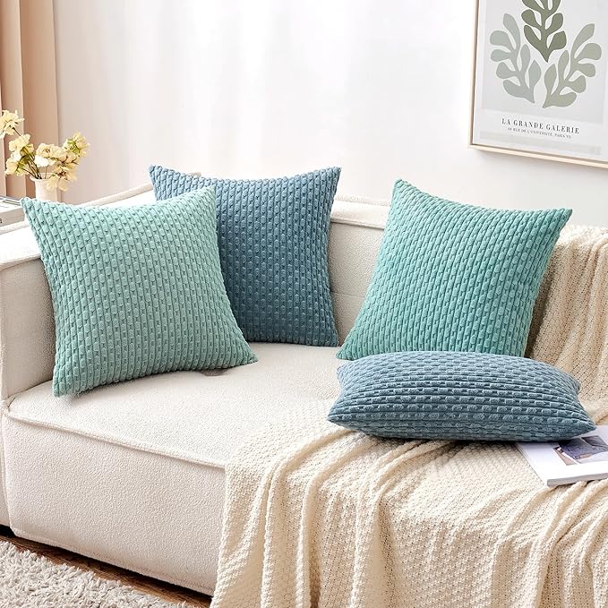MIULEE Pack of 2 Decorative Lumbar Throw Pillow Covers 12x20 Inch Soft Boho Striped Textured Corduroy Pillow Covers Modern Farmhouse Home Decor for Couch Bed Sofa Living Room Blue Grey