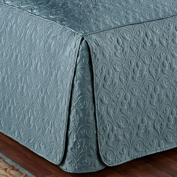 Cambridge Classic Luxury Bedding | Bold Blue Shadow Solid Color Polyester Satin | Elaborate Damask Quilting | Fitted, Oversized 24 Inch Drop | 3 Piece Bed Set Includes King Bedspread and 2 King Shams