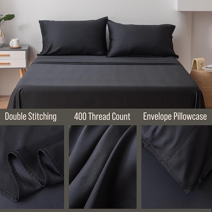BELLA COTERIE | Luxury Bamboo Viscose Standard Size Pillowcase Set | 100% Organically Grown | Ultra Soft | Cooling | 2 Pcs [Black]