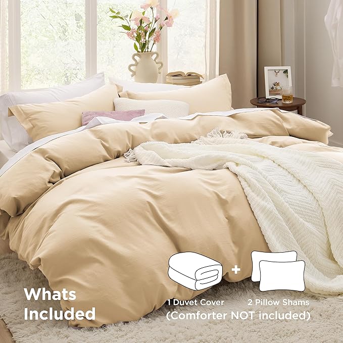 Bedsure Alabaster Gleam Duvet Cover Queen Size - 3 Pieces Prewashed Extra Soft Bedding Set, Includes 1 Duvet Cover 90x90 Inches with Zipper Closure & 2 Pillow Shams, Comforter Not Included