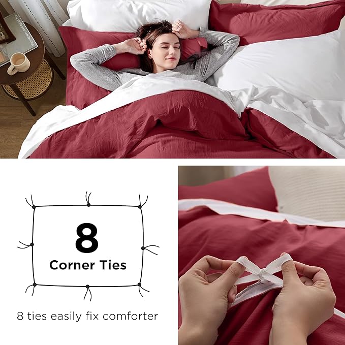 Bedsure Red Duvet Cover Queen Size - 3 Pieces Prewashed Cotton-Like Polyester Extra Soft Bedding Set, Includes 1 Duvet Cover 90x90 Inches with Zipper Closure & 2 Pillow Shams, Comforter Not Included