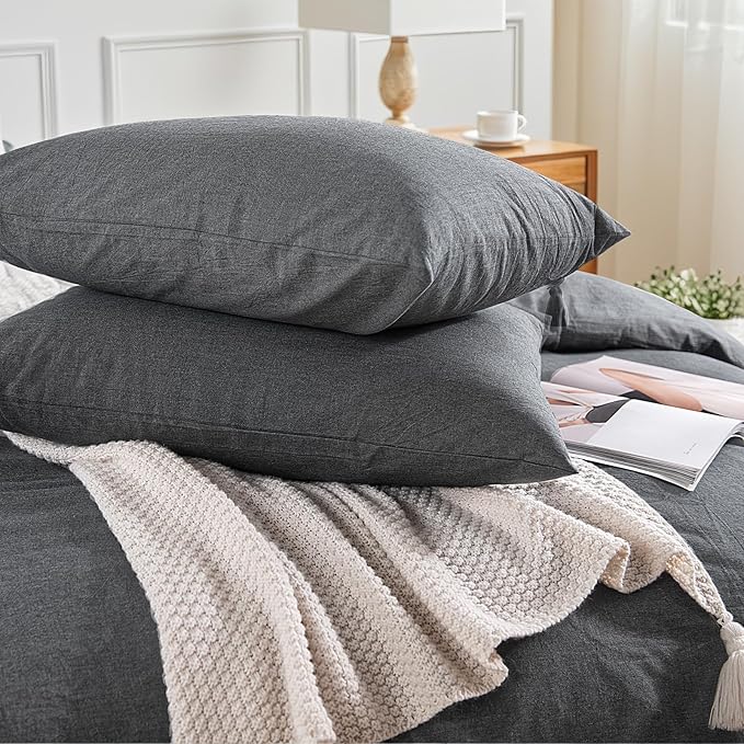 NEXHOME PRO Duvet Cover King 100% Washed Cotton, Organic Natural Linen Like Textured Breathable Durable Bedding Set Heather Black 10490