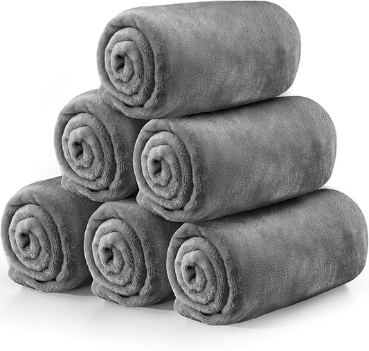 Tinideya 6 Pcs Flannel Fleece Throw Blanket Bulk 50 x 60 Inch Soft Fleece Blanket Warm Throw Blanket Coral Blankets for Couch Sofa Home Wedding Gifts Season (Light Gray)