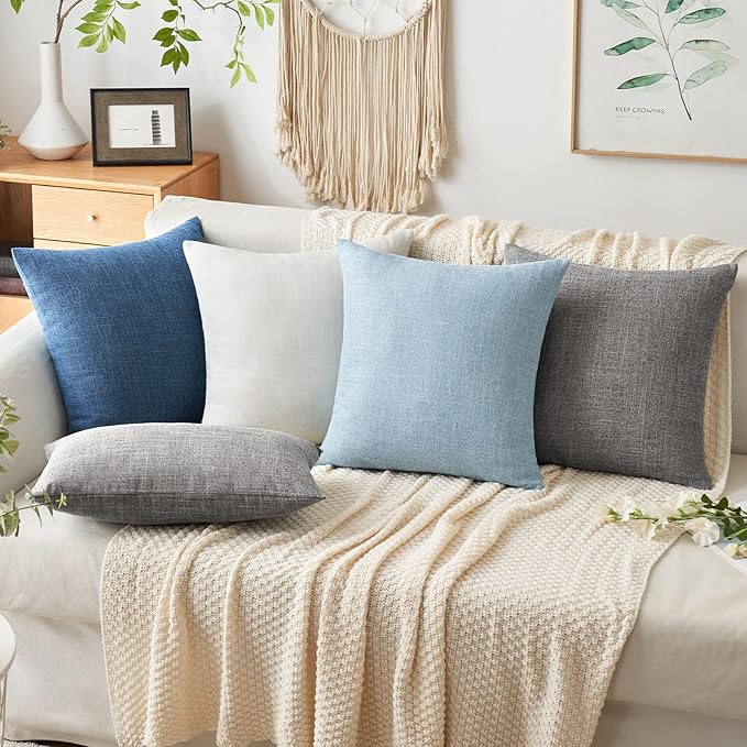 MIULEE Pack of 2 Decorative Linen Burlap Coastal Pillow Covers Farmhouse Accent Pillowcases for Sofa Car Couch Bedroom Living Room Decor 18x18 Inch Blue