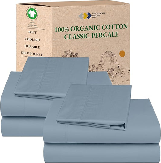 California Design Den 2-Pack XL Twin Sheets Set - 100% Organic Cotton Bed Sheets Twin XL Size, Crisp Percale Feel, Deep Pockets, Lightweight Bedding Set - Blue Hydrangea