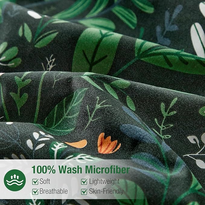 Lekesky King Size Reversible Duvet Cover, Duvet Cover King Size 3 Piece Romantic Garden Microfiber Botanical Bedding Set with Zipper Closure Corner Ties
