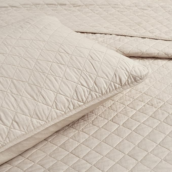 Lush Decor Ava Quilt Diamond Pattern Solid 2 Piece Oversized Bedding Blanket Bedspread Set - Twin-XL - Neutral