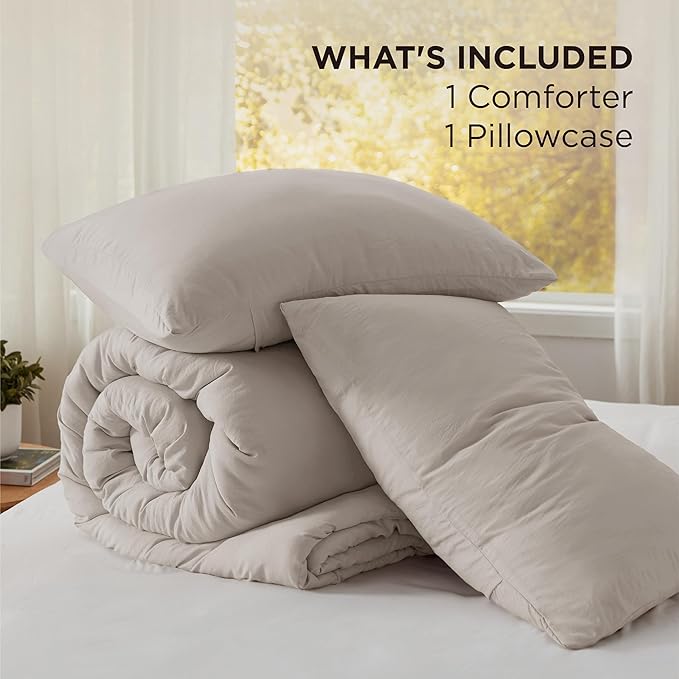Bedsure Twin/Twin XL Comforter Set, Linen Soft Prewashed Bedding for All Seasons, 2 Pieces GentleSoft™ Bed Set, 1 Lightweight Comforter (68"x88") and 1 Pillowcase (20"x26")