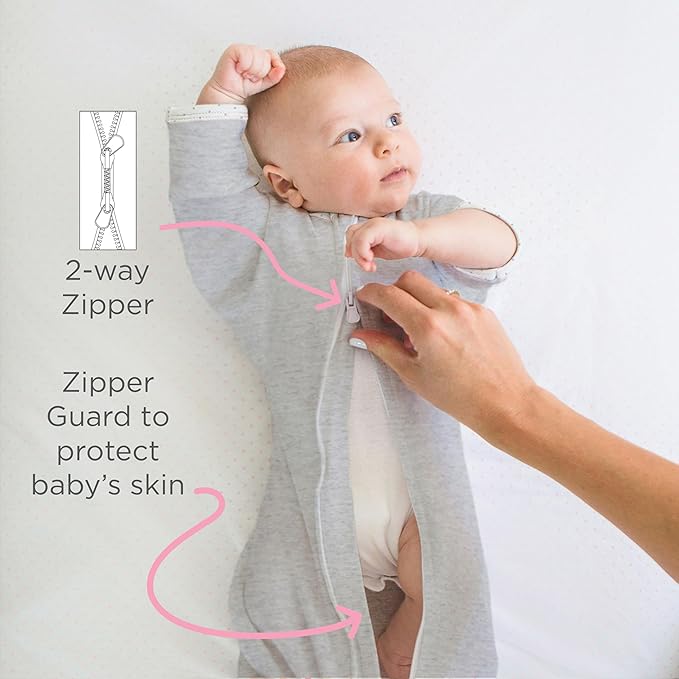 SwaddleDesigns Transitional Swaddle Sack, Arms Up Half-Length Sleeves & Mitten Cuffs, Swaddle for Newborn Transition to Baby Sleep Sack Wearable Blanket, 3-6 Month, 14-21 lb, Heathered Gray Stripes