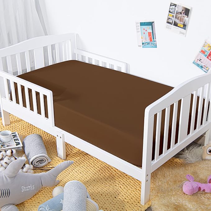 NTBAY 100% Brushed Microfiber Fitted Crib Sheet, Super Soft and Cozy 28x52 Crib Sheet for Standard Crib and Toddler Mattresses, Boys, Girls, Unisex, Brown, 28x52 Inches