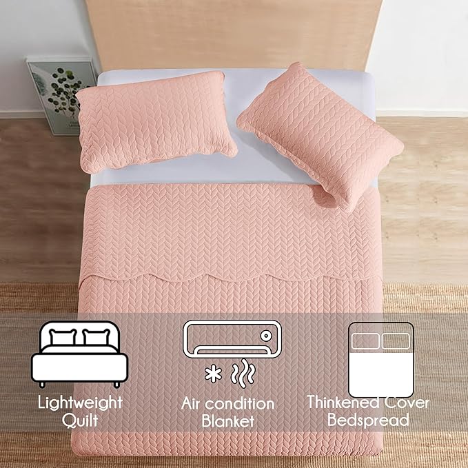 IR Imperial Rooms Queen Quilt Bedding Set (90" x 96") - Bulk Pack of 10 Wholesale for Hotels Guest Bedroom & Airbnbs - Lightweight Microfiber Reversible Embossed Quilts Bedspreads (Peach/Baby Pink)