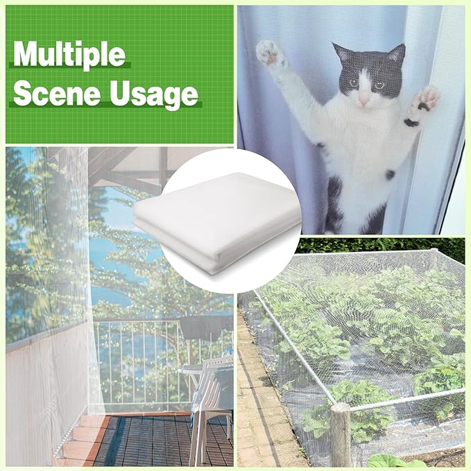 Stronger Garden Mesh Netting - 10 x 12 ft PP Nanocomposite Bird Net Barrier, Mosquito Netting Screen for Outdoor Plants Vegetables Patios Balconies Terraces, Shading Rate 20% (White)