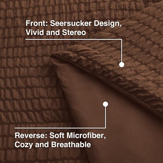Love's cabin Seersucker Brown Twin Comforter Set, 5-Piece All Season Lightweight Bed in a Bag Bedding Set with Comforter, Flat Sheet, Fitted Sheet, Pillowcase and Sham | Soft, Breathable, Lightweight