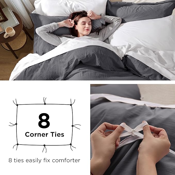 Bedsure Dark Grey Duvet Cover Full Size - 3 Pieces Prewashed Extra Soft Cotton-Like Polyester Bedding Set, Includes 1 Duvet Cover 80x90 Inches with Zipper Closure & 2 Pillow Shams, No Comforter
