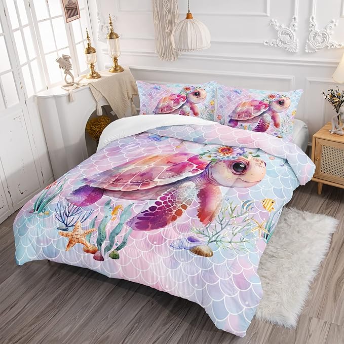 Axolotl Turtle Bedding Set - 3Pcs Queen Comforter Set with Pillowcases