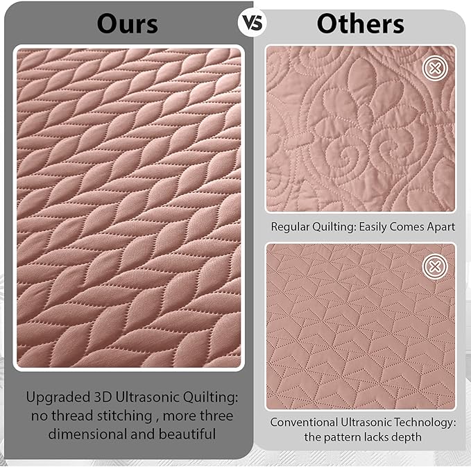 MOONLIGHT20015 Quilt King Size (106" x 96") with 2 Pillow Shams (20" x 36"+2") for Summer - 3 Pcs Lightweight Bedding Set Reversible Coverlet Embossed Quilted Bedspread (Peach)