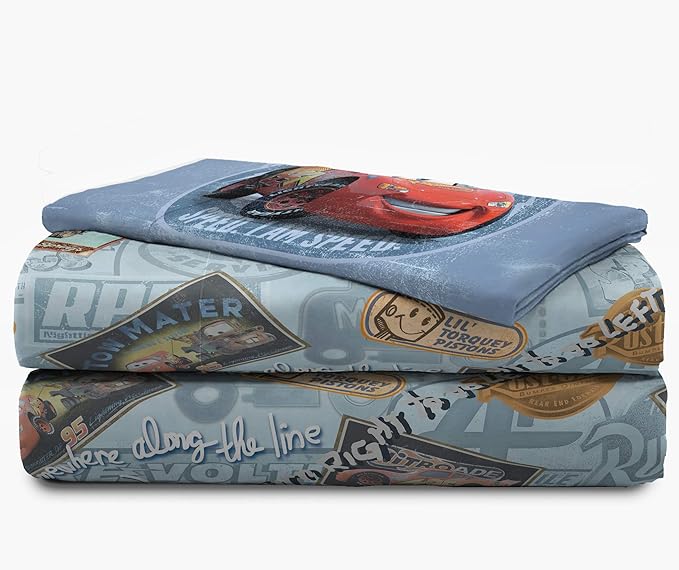 Disney/Pixar Cars Tune Up Blue/Gray 5 Piece Twin Bed in A Bag with Lightning McQueen & Mater in Radiator Springs (Official Disney/Pixar Product)