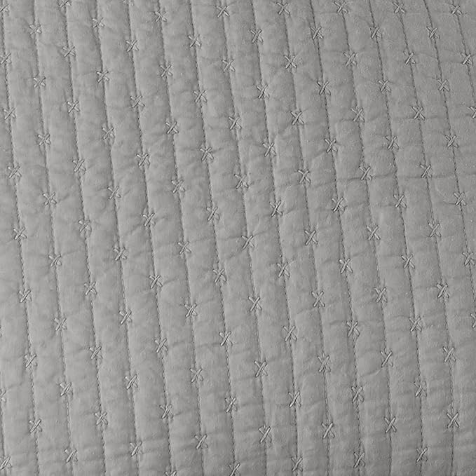 Levtex Home Cross Stitch Reversible Full/Queen Quilt Set (88x92in) and 2 Pillow Shams (26x20in) - Stitch Texture - Light Grey - Cotton Full/Queen Size Quilt Bedding Set - Lightweight, Soft, Pre-Washed