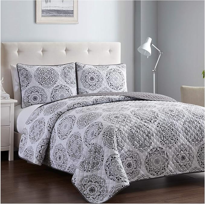 Mellanni Twin Bedspread Coverlet Set - Bedding Cover with Sham - Ultrasonic Quilting Technology - 2 Piece Oversized Quilt Set - Bedspreads & Coverlets (Twin, Rosette Gray)