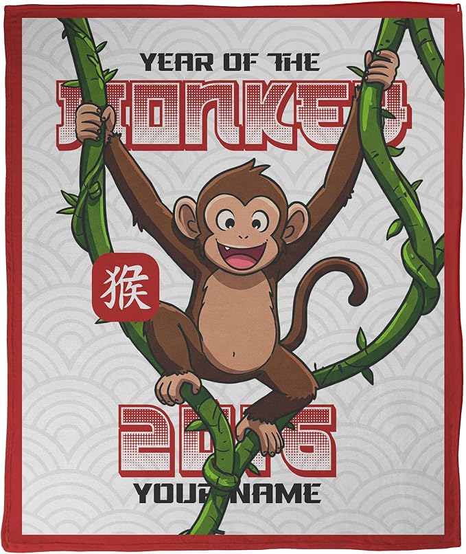 FrameStory - Personalized Chinese Astrology Zodiac Animal Birth Year Blanket, Lunar New Year Chinese New Year Festival, 50x60, Sherpa Fleece, Soft Cozy Couch Throw Sofa Blanket; 1-Sided Print