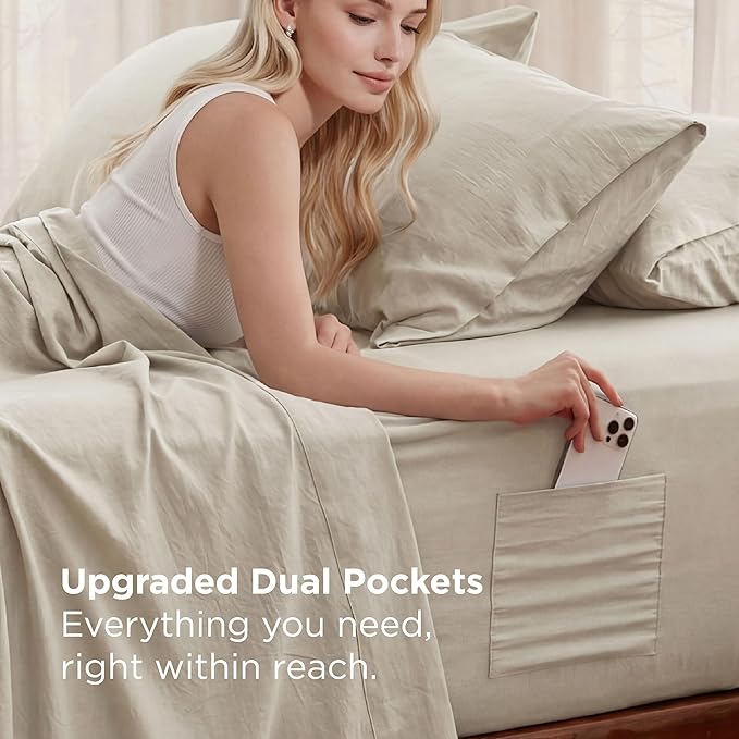 Bedsure Deep Pocket King Sheet Set - 6 Piece, Prewashed Ultra-Soft King Size Sheets Set, Fits Mattresses Up to 18 Inches Thick, Breathable & Secure Fit, Hotel Luxury Bedding, Linen