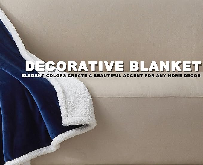 Navy Blue Twin Sherpa Fleece Blanket, Soft Fuzzy Flannel Blanket for Bed, Thick Warm Reversible Plush Blankets, Oeko-TEX Certified, Valentine’s Day Gifts, Navy Blue 60x80 Inches