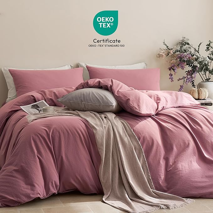 JELLYMONI Duvet Cover Full Size - 100% Washed Cotton Comforter Cover with Linen-Like Texture, Breathable & Soft Bedding for Modern Home, Guest Room and Everyday Use,1 Duvet Cover & 2 Pillowcases