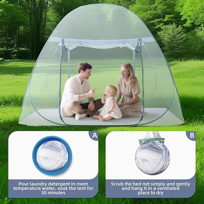 Pop-Up Mosquito Net Tent for Bed, Portable Folding Design Camping Travel Mosquito Tent with Net Bottom for Baby Adults, Easy to Install and Wash for Queen Size Bed 79 x 59 x 59 inch