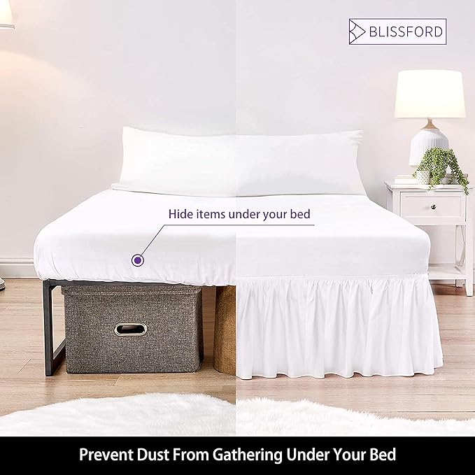 BLISSFORD White Bed Skirt Twin XL Size 21 inch Drop - with Split Corners - Cotton Blend Ruffle Bed Skirt, Dust Ruffle with Platform, White Bedskirt, Machine Washable