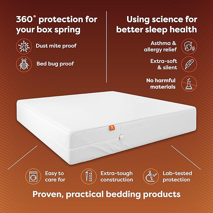 HOSPITOLOGY PRODUCTS Box Spring Encasement - Zippered Bed Bug Dust Mite Proof Hypoallergenic - Sleep Defense System - Full/Double –54" W x 75" L
