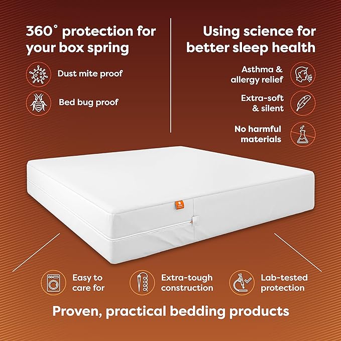 HOSPITOLOGY PRODUCTS Box Spring Encasement - Zippered Bed Bug Dust Mite Proof Hypoallergenic - Sleep Defense System - Full/Double –54" W x 75" L - Low Profile 6"