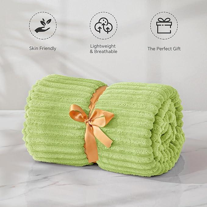 BEDELITE Fleece Blanket Twin Size – 3D Ribbed Jacquard Soft and Warm Decorative Fuzzy Blankets – Cozy, Fluffy, Plush Lightweight Throw Blankets for Couch, Bed, Sofa(Cream Lime, 60x80 inches)
