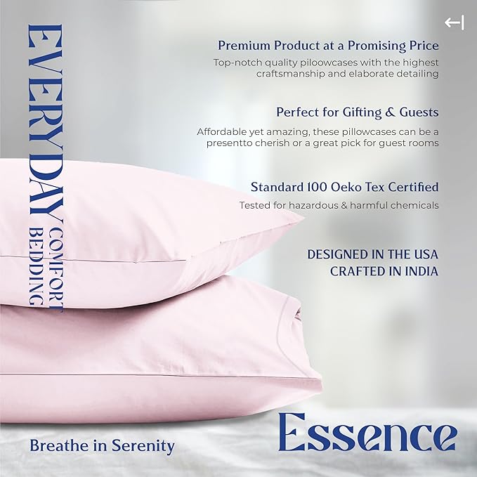 Mayfair Linen 100% Organic Cotton Percale Pillow Cases King Size Set of 2 - Cotton Percale Pillowcases King, Soft Cooling Pillow Cases for Sleeping, Cotton Pillow Covers for King Pillows - Blush