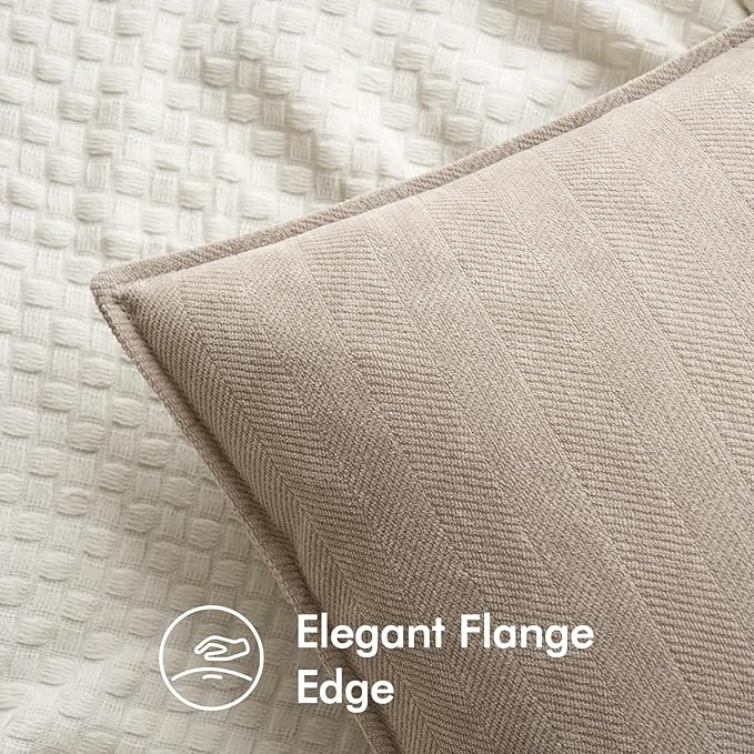 MIULEE Pack of 2 Beige Decorative Pillow Covers 24x24 Inch Soft Chenille Luxurious Couch Throw Pillows Farmhouse Cushion Covers Euro Shams with Elegant Design for Sofa Bed Living Room Spring Decor
