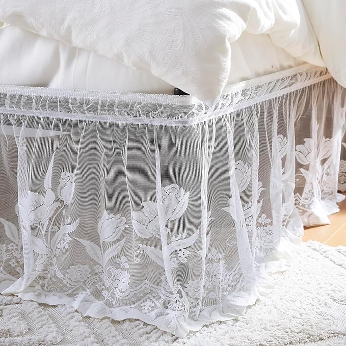 WARM HOME DESIGNS Queen Size Bed Skirt for Bed. Our White Bed Skirt Goes Great with Farmhouse or Victorian Bedding for Any Bedroom Decor. DO White Queen