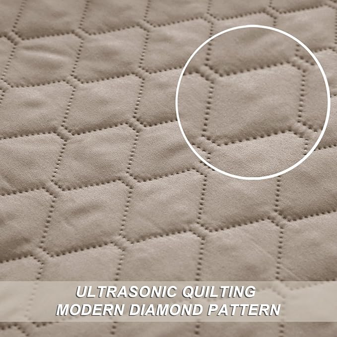 Exclusivo Mezcla Reversible California King Size Quilt Bedding Set with Pillow Shams, Lightweight Quilts Cal King Size, Soft Bedspreads Bed Coverlets for All Seasons - (Taupe, 112"x104")