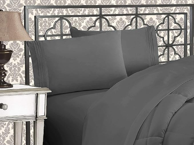 Elegant Comfort 1500 Premier Wrinkle & Fade Resistant Hotel Quality Ultra Soft Luxurious 4-Piece Bed Sheet Set with Deep Pockets, King Gray