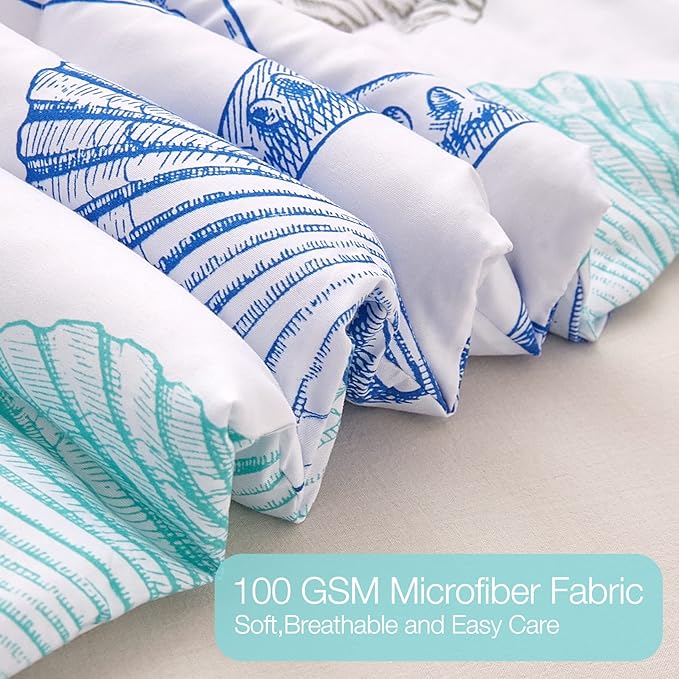 JSD Beach Theme Kids Comforter Set Queen Size, Jellyfish Starfish Summer Printed Comforter with Pillow Sham, Machine Washable