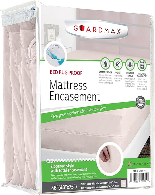 Guardmax Jersey Knitted RV Size Zippered Mattress Encasement - Waterproof & Bed Bug Proof Mattress Protector - Comfortable, Soft, and Noiseless Zippered Bedding - Dust Mite Proof (48 x 75 x 10)