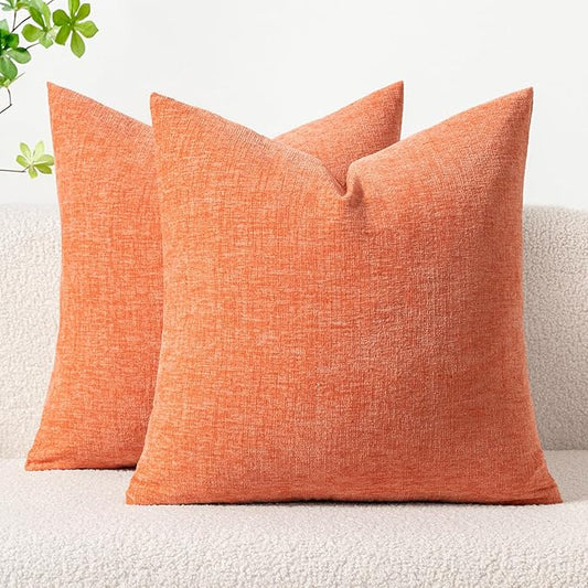 MIULEE Pack of 2 Couch Throw Pillow Covers 16x16 Inch Soft Coral Red Chenille Pillow Covers for Sofa Living Room Spring Home Decor Couch Solid Dyed Cases