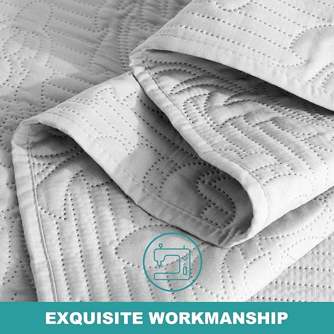 Hansleep Grey Quilt Queen Size - Damask Ultrasonic All Season Bedspread Queen, Soft Lightweight Coverlet Bedding Set, 3 Pieces (1 Quilt, 2 Pillow Shams)