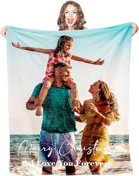 Personalized Picture Blankets, 1 Photos Personalized Blanket Custom Photo Blanket Personalized Gifts for Adults Family Dad Mom Couples, 8 Sizes