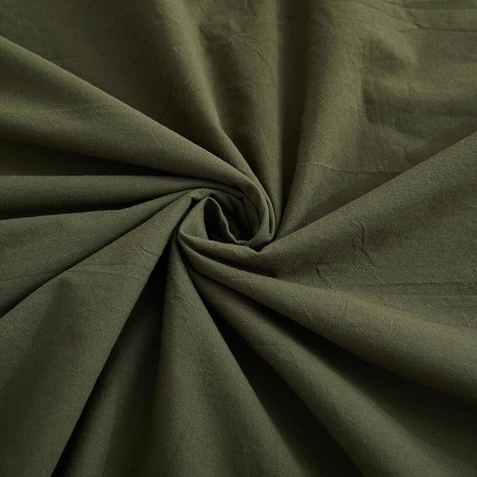 LOVQUE Olive Green Cotton Duvet Cover King Size, Linen Like Natural Bedding Set with Zipper Closure (No Comforter), 104x90 Inches
