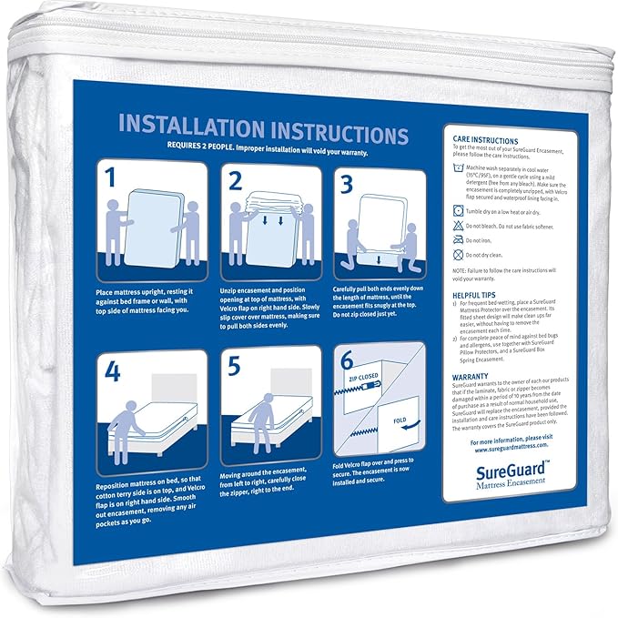Full XL (6-8 in. Deep) SureGuard Mattress Encasement - 100% Waterproof, Bed Bug Proof, Hypoallergenic - Premium Zippered Six-Sided Cover