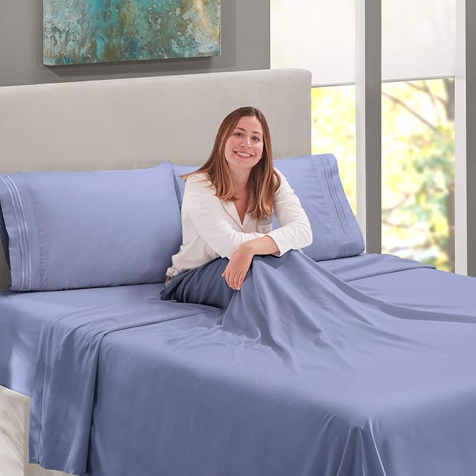 Nestl King Sheet Set - Luxury 1800 Ultra-Soft Microfiber King Bed Sheets - Double Brushed - Deep Pockets - Easy Fit - 4 Piece Set - Bedding Sheets & Pillowcases (King, Steel Blue)