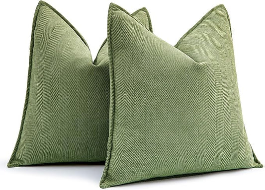 MIULEE Pack of 2 Sage Decorative Pillow Covers 18x18 Inch Soft Chenille Luxurious Couch Throw Pillows Farmhouse Cushion Covers with Elegant Design for Sofa Bedroom Living Room Spring Home Decor