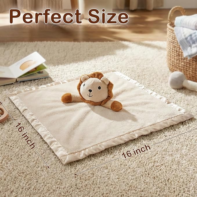 Pro Goleem Lion Security Blanket, Soft Lovey Unisex Lovie Baby Gift for Newborn Boys and Girls Snuggle Toy Stuffed Animal 16 Inch