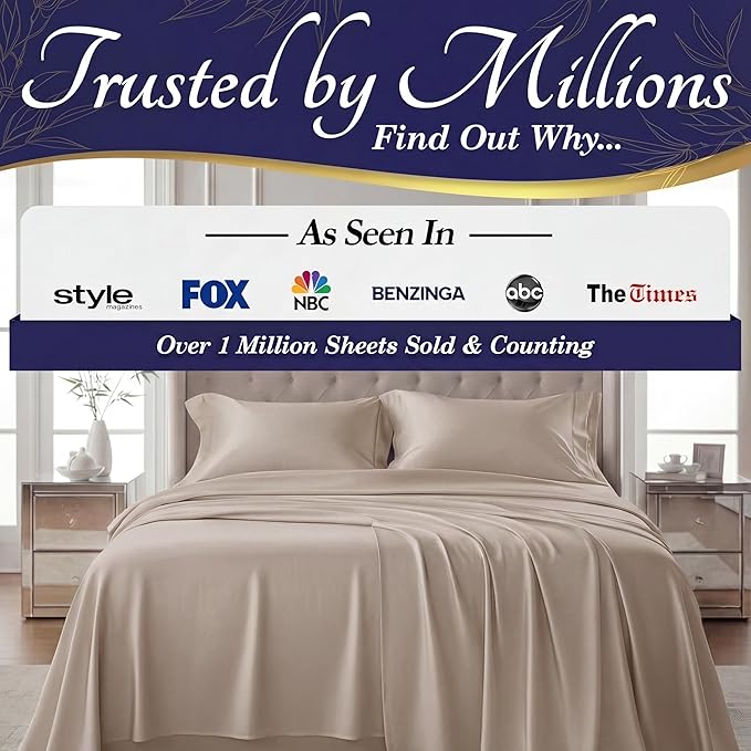 DECOLURE 100% Viscose Derived from Bamboo Sheets King Size - Luxury 4 Pc Naturally Cooling Sheets, Ultra Soft Bed Set - Deep 17" Pockets, Durable Double Stitching, Oeko Tex Standard (Taupe)