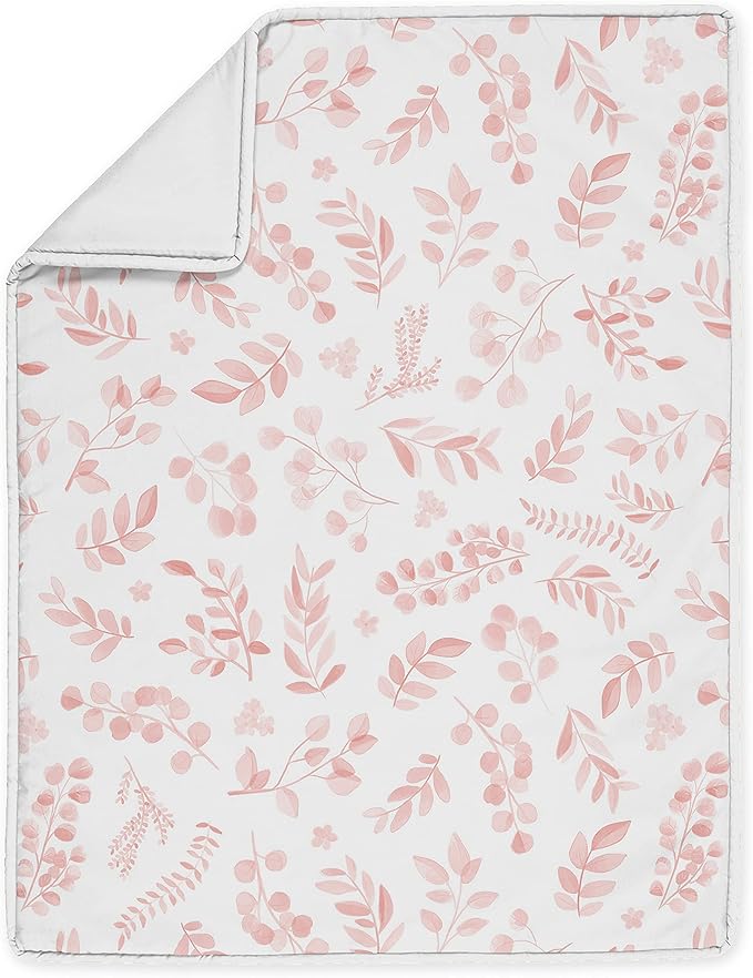 Sweet Jojo Designs Blush Pink and White Floral Leaf Baby Girl Nursery Crib Bedding Set Boho Chic Bohemian Watercolor Botanical Flower Woodland Tropical Garden Leaves Pastel Light Pink Nature Bloom 4pc