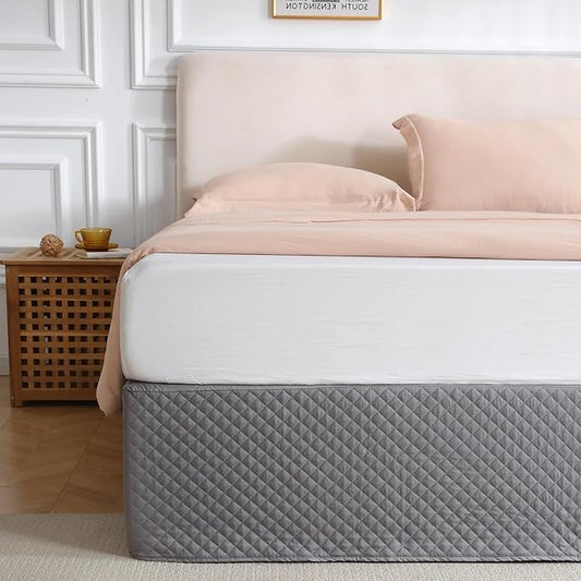 Full Size Gray Bed Skirt with 14-Inch Drop, Easy Fit Wrap-Around Cover for Bed, Wrinkle-Free and Fade-Resistant Box Spring Cover. (Gray Grid, Full)